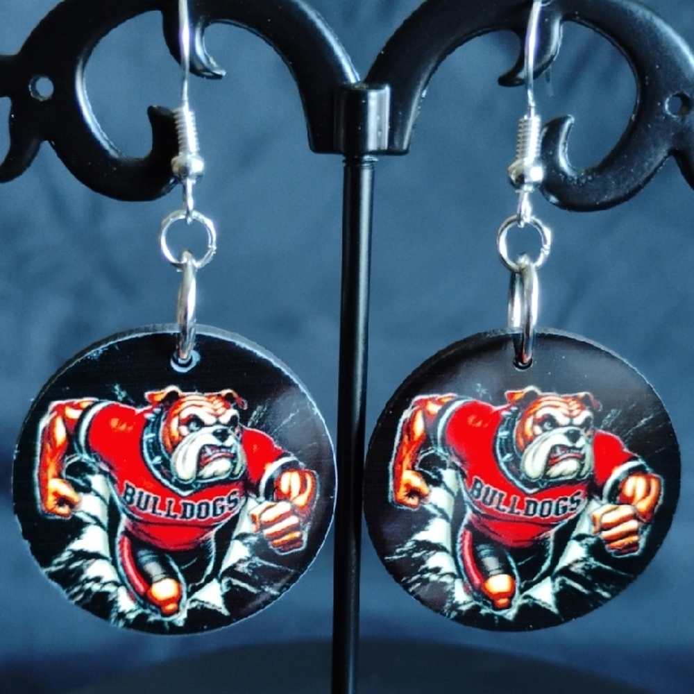 Hand Crafted Bulldog Earrings - Red and Black